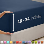 Nestl Navy Fitted Sheet Queen Size, Extra Deep Pocket Queen Fitted Sheet Only, 1800 Microfiber Fitted Bed Sheet, Ultra Soft Fitted Queen Sheet Fits Up To 24 Inch Mattress - Queen Size Fitted Sheet