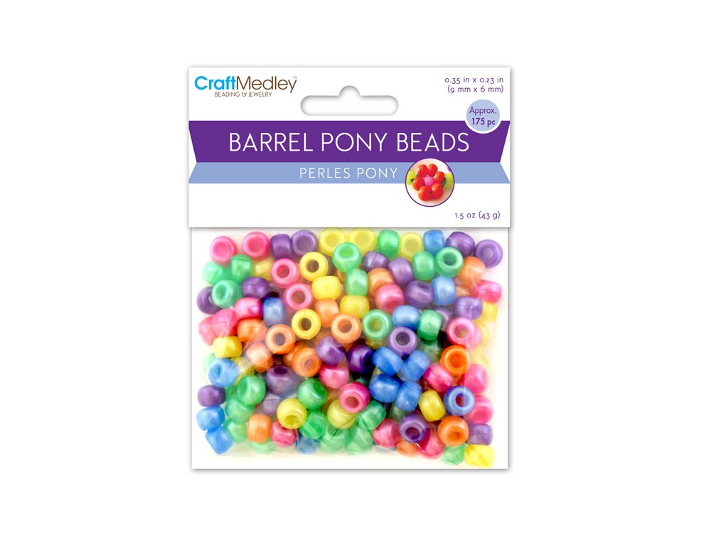 Craft Medley Pony Beads, Standard, 9Mm, Pearlized Multi-Mix, 175-Piece