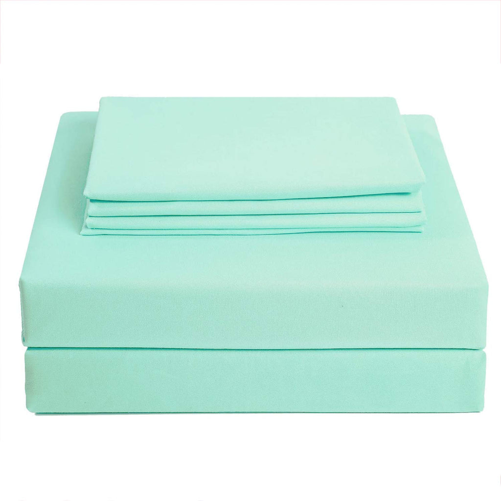 4 Piece Bed Sheet Set (Queen,Mint) 1 Flat Sheet,1 Fitted Sheet And 2 Pillow Cases,Brushed Microfiber Luxury Bedding With Deep Pockets