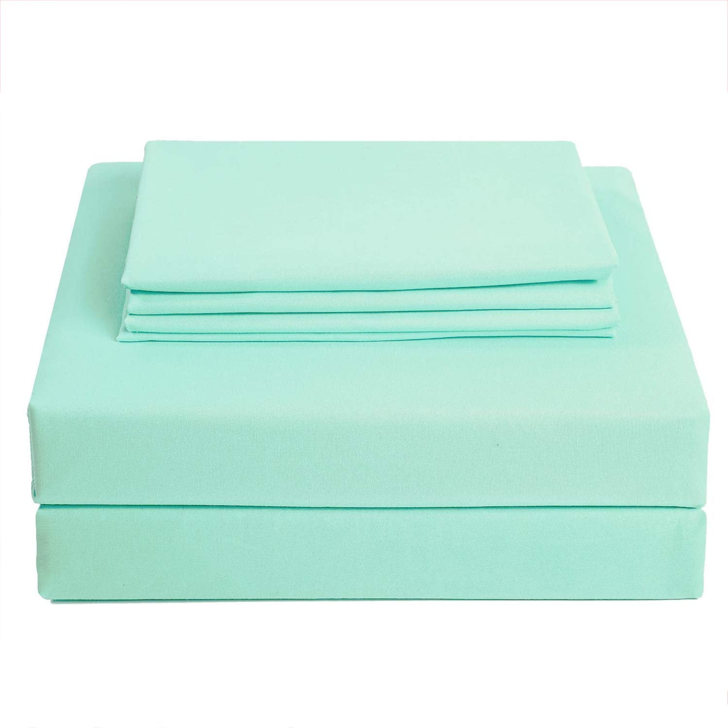 4 Piece Bed Sheet Set (Queen,Mint) 1 Flat Sheet,1 Fitted Sheet And 2 Pillow Cases,Brushed Microfiber Luxury Bedding With Deep Pockets