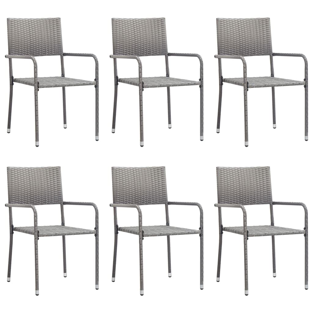 vidaXL 7-Piece Patio Dining Set with Solid Acacia Wood Table and Gray PE Rattan Chairs - Outdoor Farmhouse-Style Furniture