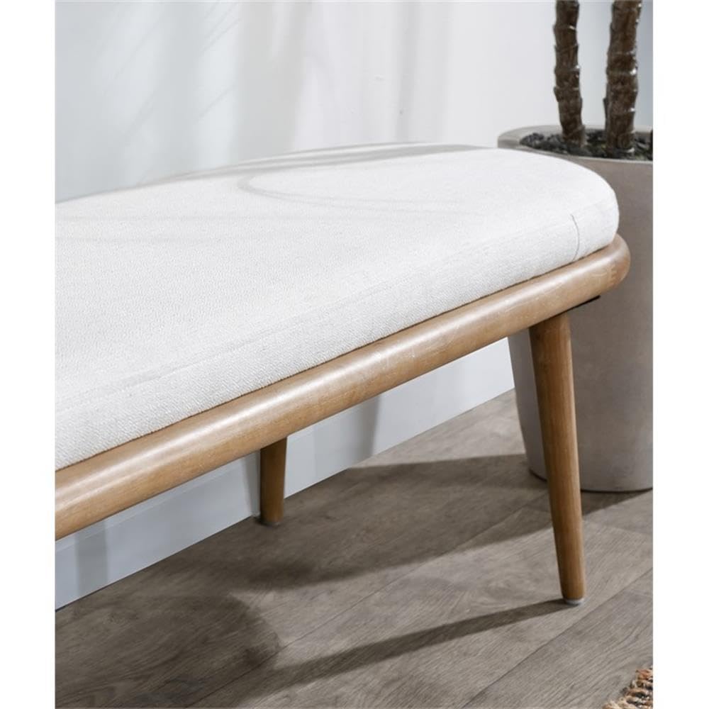 Kosas Home Echo Mid-Century Fabric & Wood Bench in Beige/Natural Brown