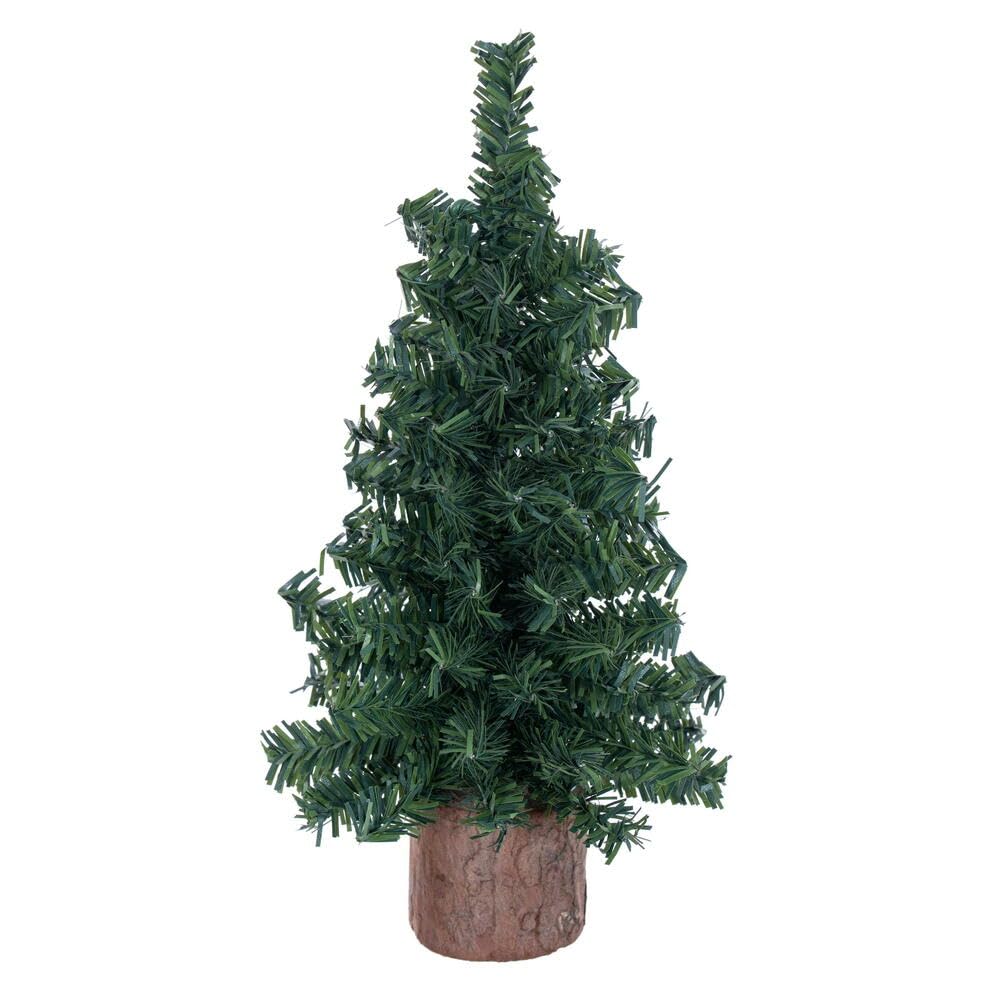 Vickerman 9 Mini Pine Artificial Christmas Tree Unlit, Seasonal Indoor Tabletop Home Decor with Decorative Wood Base