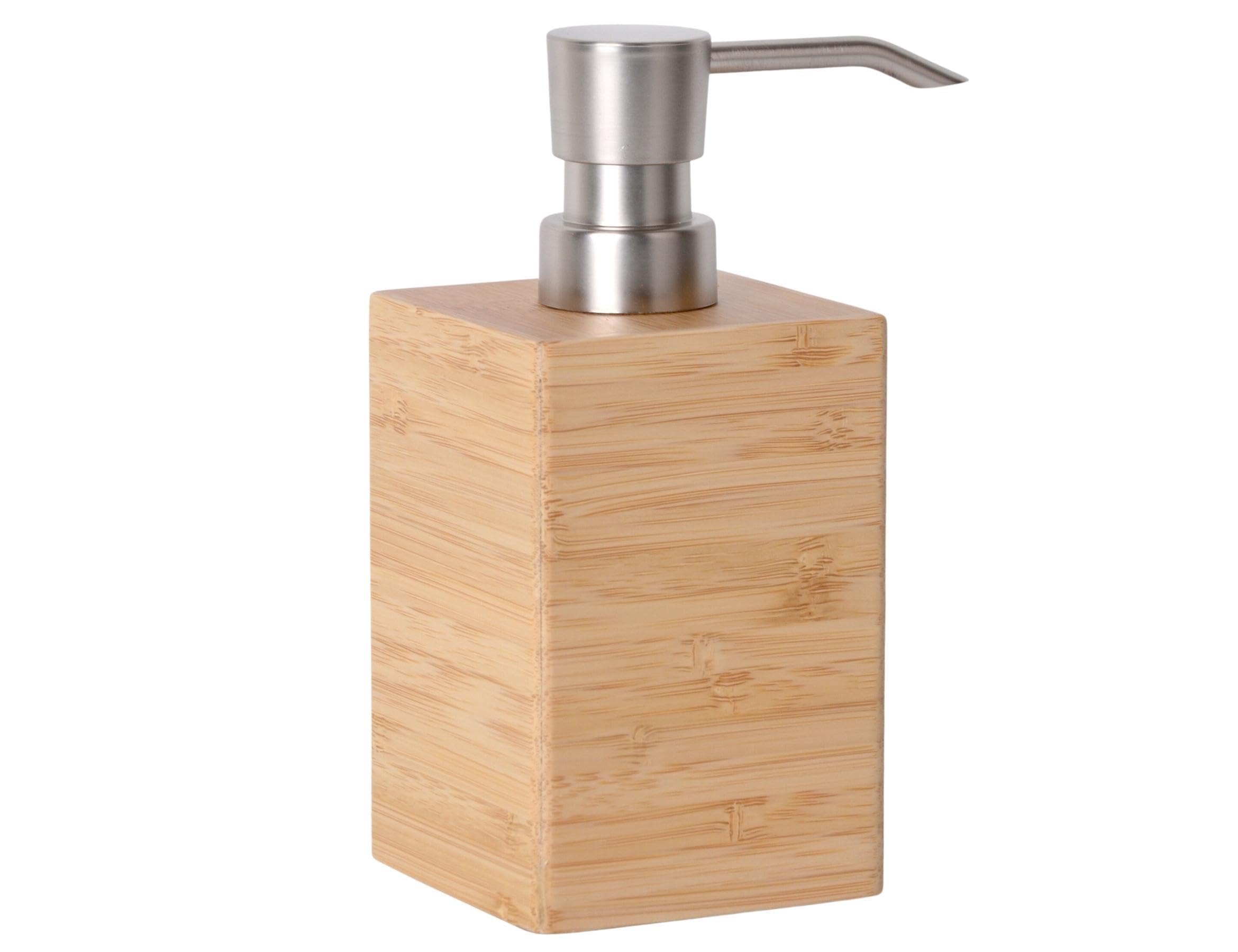 Clasin Home Bamboo Soap Dispenser, 7 Fl Oz Wooden Soap Dispenser, Elegant Square Design, Modern Indoor Kitchen Bathroom Countert