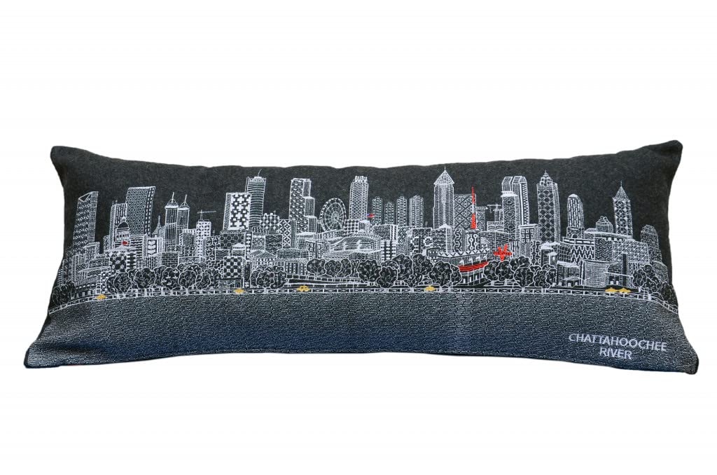 HomeRoots Grey 35' Black Atlanta Nighttime Skyline Lumbar Decorative Pillow