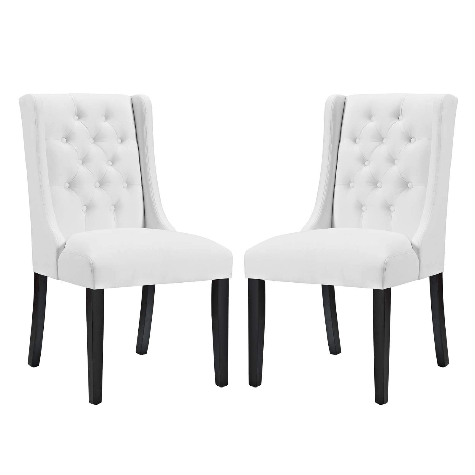 Modway Baronet Modern Tufted Faux Leather Upholstered Two Dining Chairs In White