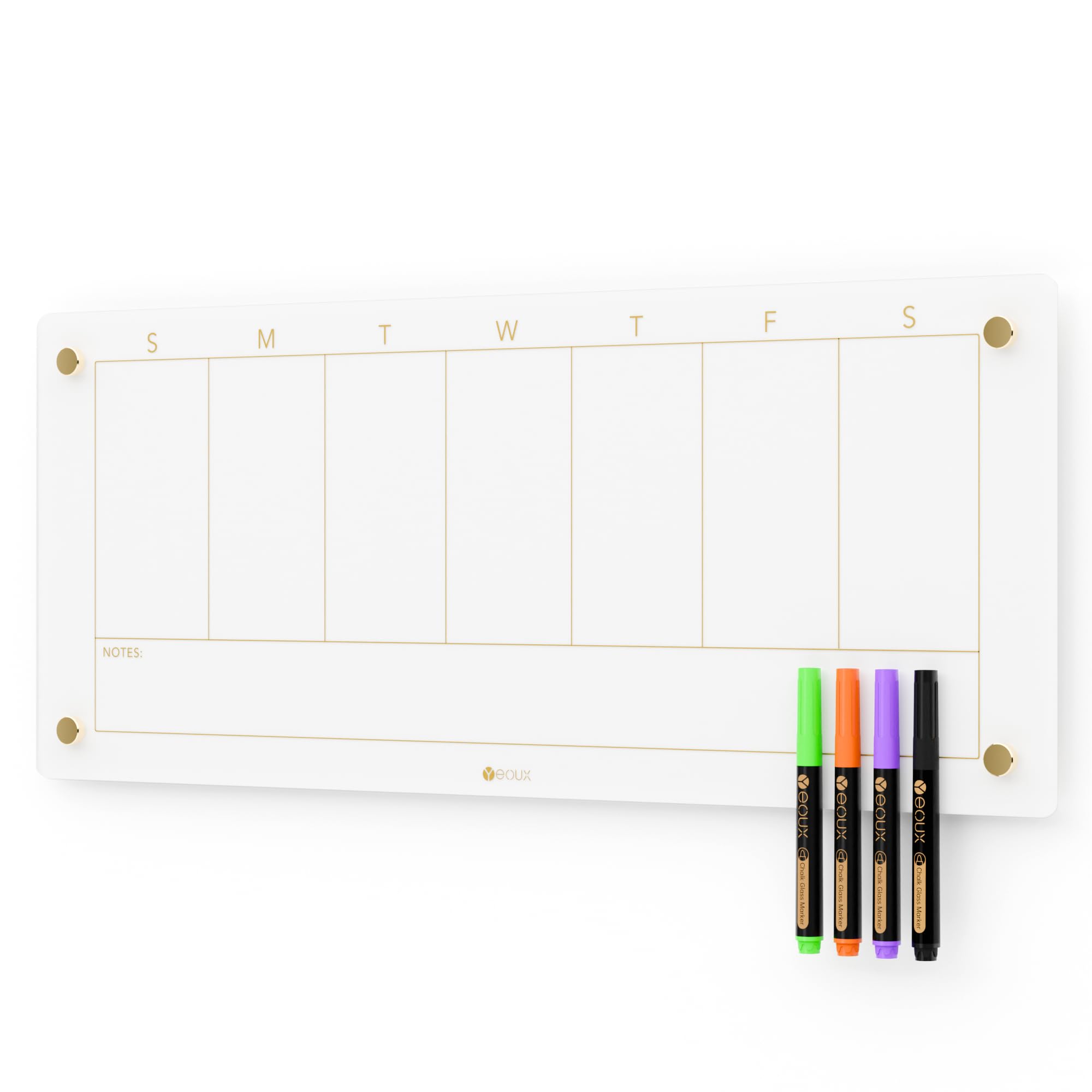 Glass Golden Weekly Dry Erase Calendar White Board For Wall, To Do List & 7 Days Planner Whiteboard For Home Office, 23X9.5, 4 W