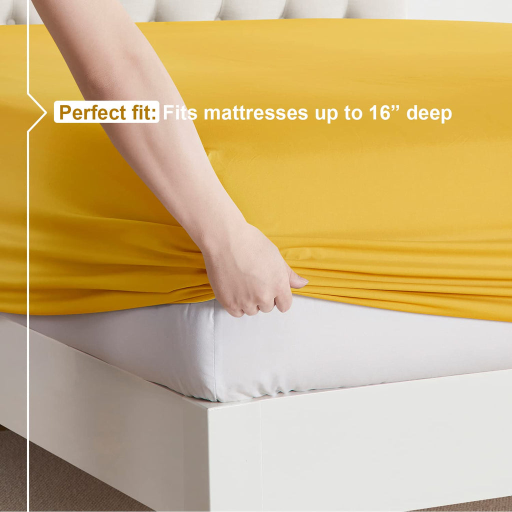 Nestl Full Xl Sheets Sets - 4 Piece Full Xl Size Sheets, Double Brushed Yellow Sheets, Hotel Luxury Full Xl Sheet Set, Extra Soft Bedding Sheets & Pillowcases