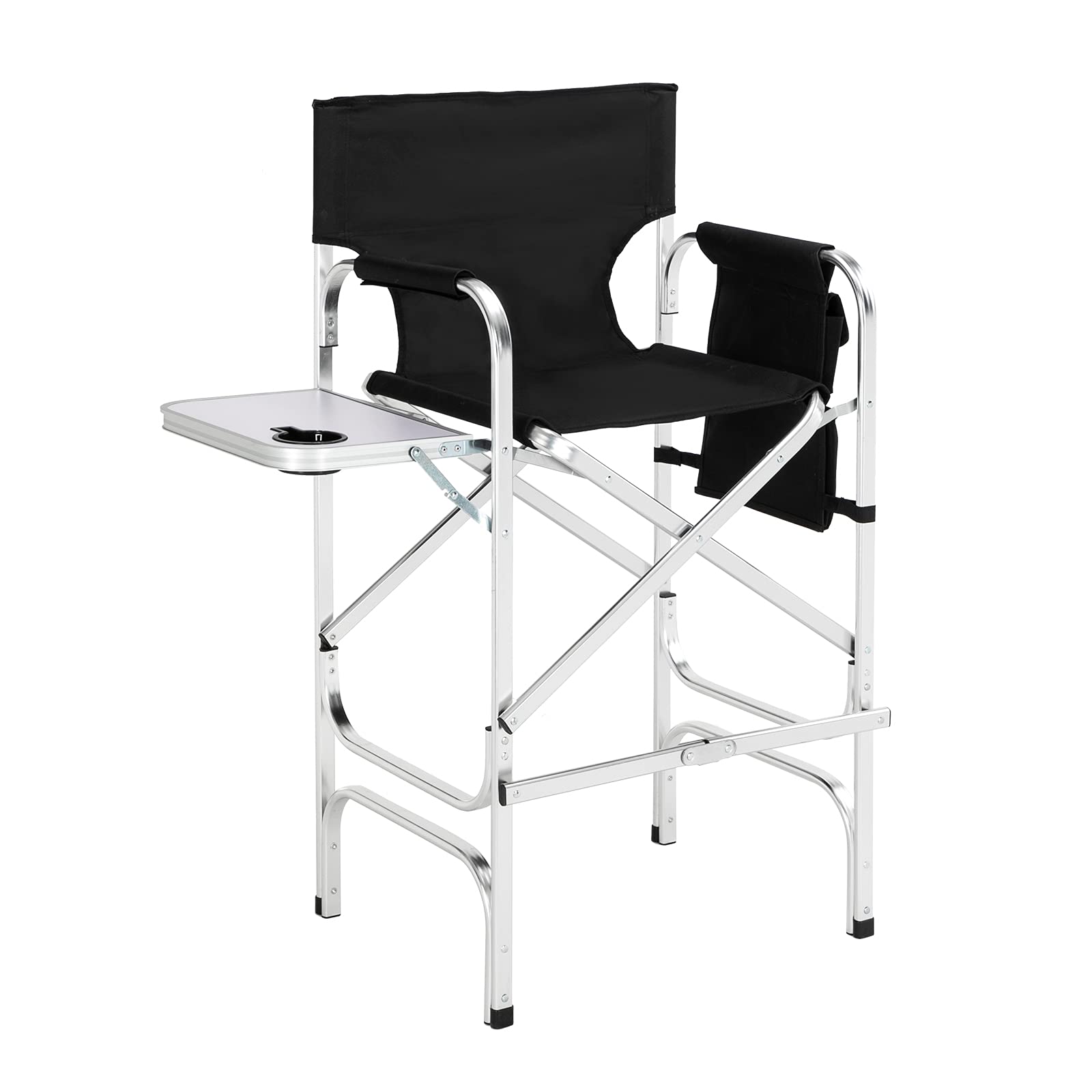 mefeir 31 Tall Folding Director Camping Chair with Side Table,Portable Makeup Artist Bar Height, Aluminum Frame 300 lbs Capacity