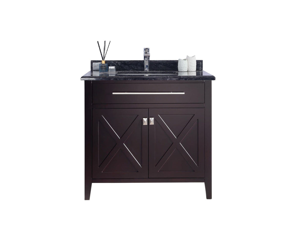 Laviva Wimbledon - 36 - Brown Cabinet Black Wood Marble Countertop