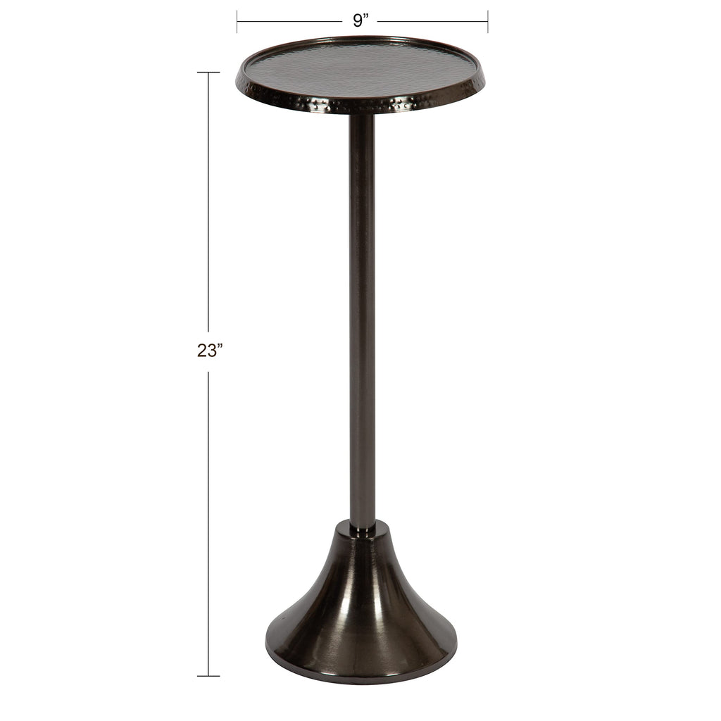 Kate And Laurel Sanzo Modern Pedestal Side Table, 9 X 9 X 23, Pewter, Decorative End Table With Hammered Tabletop