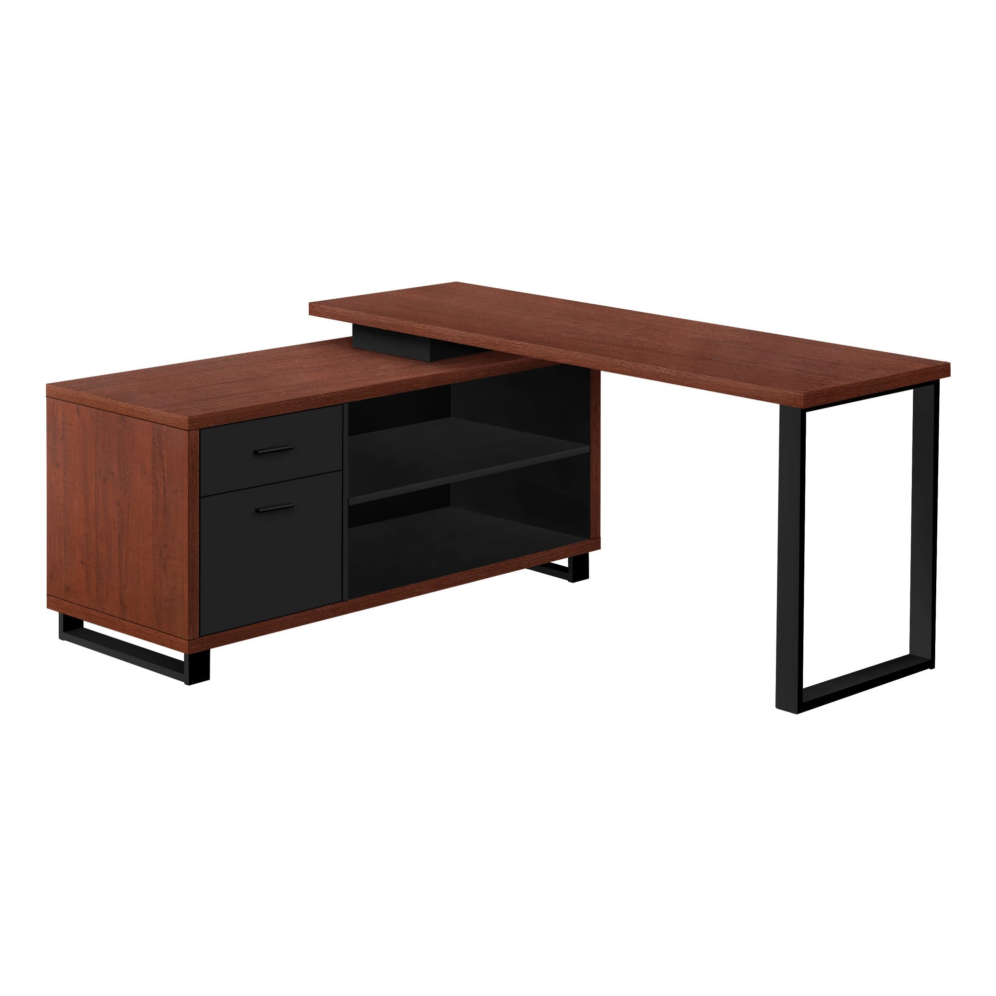 Monarch Specialties I 7713 Computer Desk, Home Office, Corner, Storage Drawers, 72' L, L Shape, Work, Laptop, Metal, Laminate, Brown, Black, Contemporary, Modern