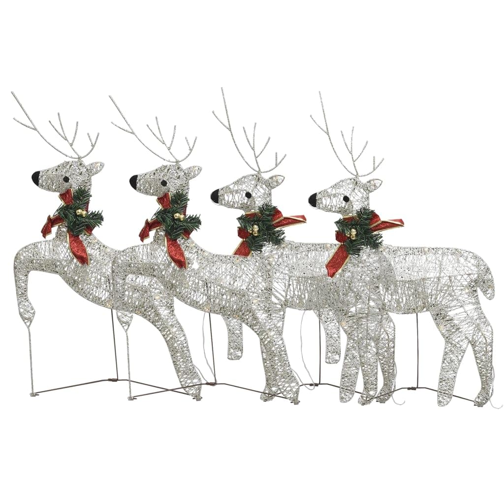 vidaXL Christmas Reindeers 4 Pcs, Christmas Lighting Display with 80 LEDs, Xmas Decoration for Indoor Outdoor, Holiday Ornament, Modern Style, Gold