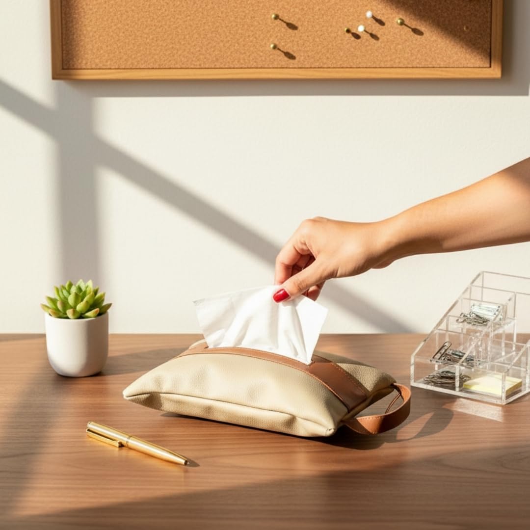 Mason Home Vegan Leather Naples Taupe Tissue Cover Pack Of 1  L 25 X B 16 X H 2 Cm | Paper Napkin Holder | Cover For Tissue Cas