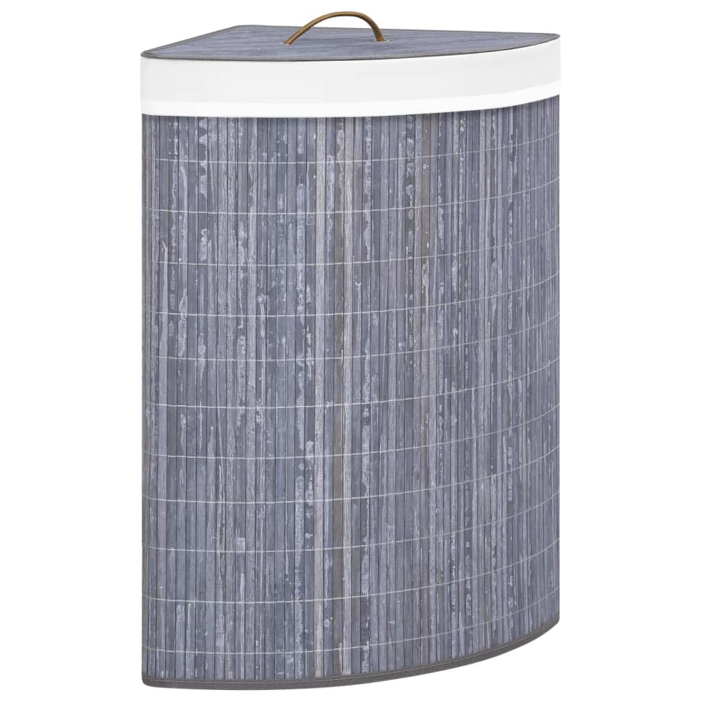 vidaXL Bamboo Corner Laundry Basket Home Garden Household Supply Portable Lightweight Laundry Hamper Washing Clothes Basket Bin Gray 15.9 gal