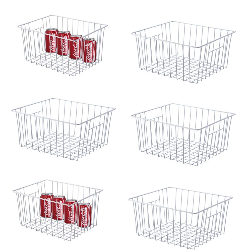 Y.Z.Bros Freezer Organizer Baskets, Kitchen Metal Wire Storage Bins, Pantry Cupboard Household Container Dividers with Handles