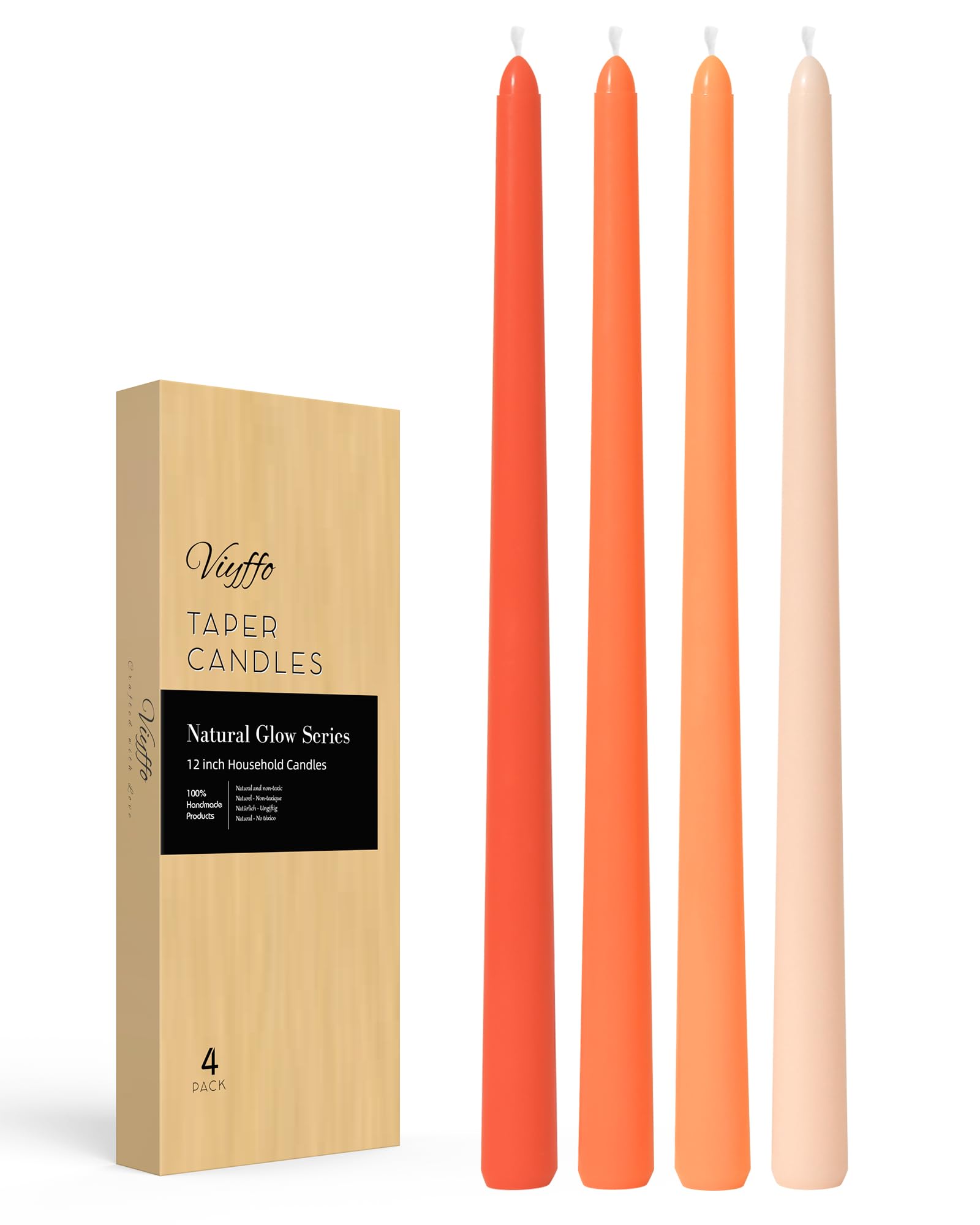 Viyffo Taper Candles 12 Inch Orange Set of 4 Unscented, Dripless, Smokeless Long Tall Tapered Candlesticks Wedding Advent Home D