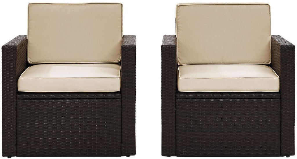 Crosley Furniture Palm Harbor 2-Piece Outdoor Chair Set, Wicker Patio Chairs for Conversation, Porch, Deck, Brown with Sand Cushions