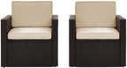 Crosley Furniture Palm Harbor 2-Piece Outdoor Chair Set, Wicker Patio Chairs for Conversation, Porch, Deck, Brown with Sand Cushions