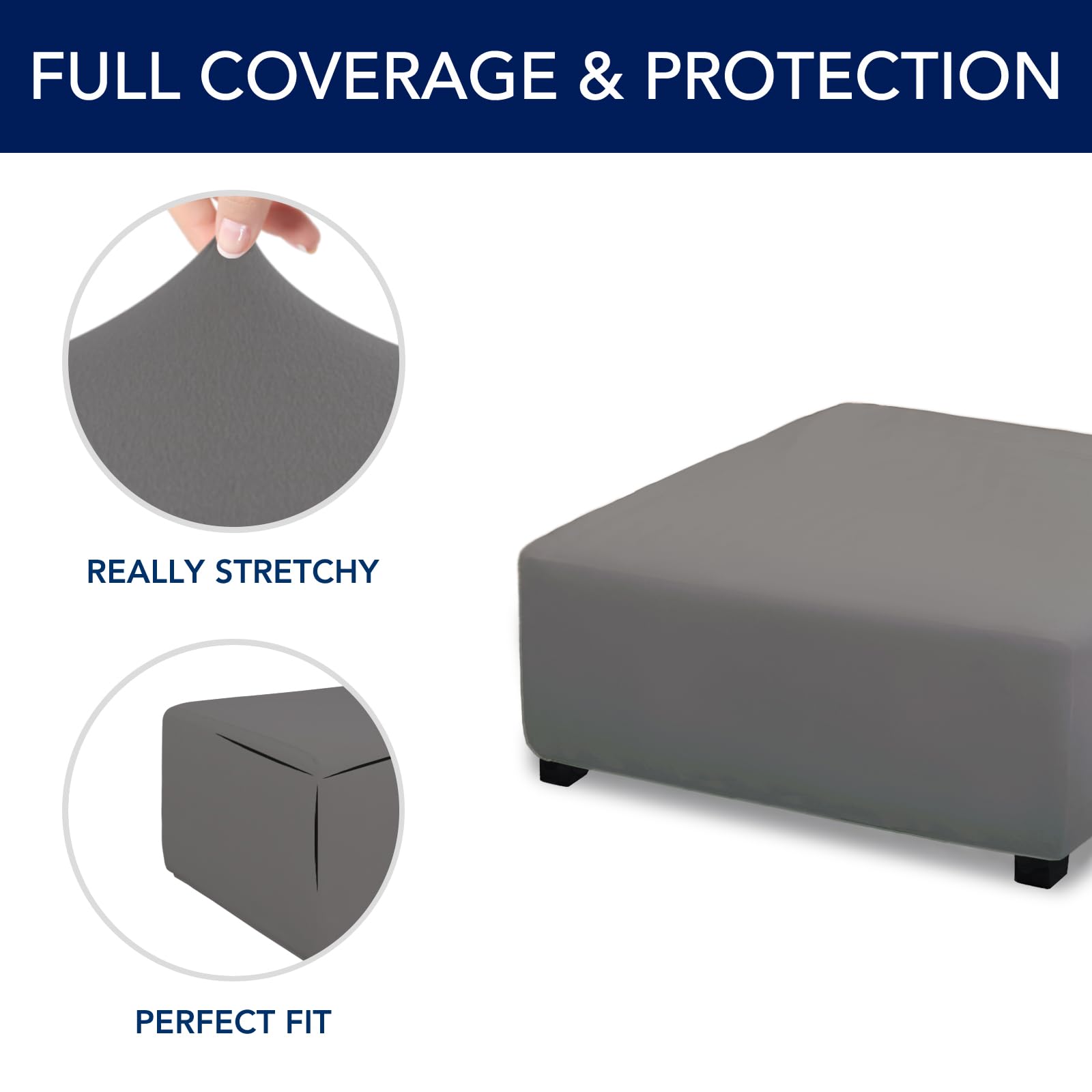 Purefit Super Stretch Form Fit Square Ottoman Cover Rectangle - Ottoman Slipcovers For Foot Stool & Folding Storage Furniture For Living Room With Nonslip Elastic Bottom (Medium-Xl, Gray)