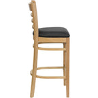 Flash Furniture HERCULES Series Ladder Back Natural Wood Restaurant Barstool - Black Vinyl Seat