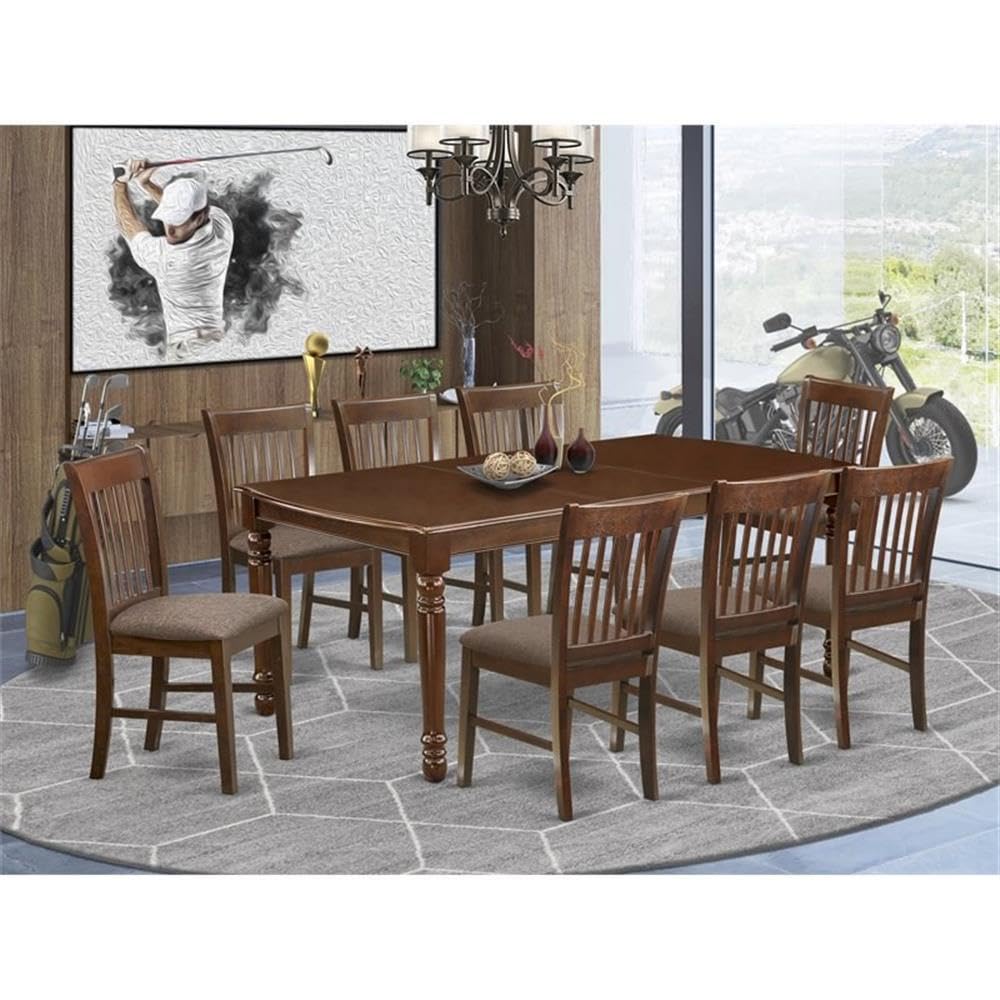 East West Furniture Dono9-Mah-C 9 Piece Dining Table Set Includes A Rectangle Dining Room Table With Butterfly Leaf And 8 Linen Fabric Upholstered Chairs, 42X78 Inch, Mahogany