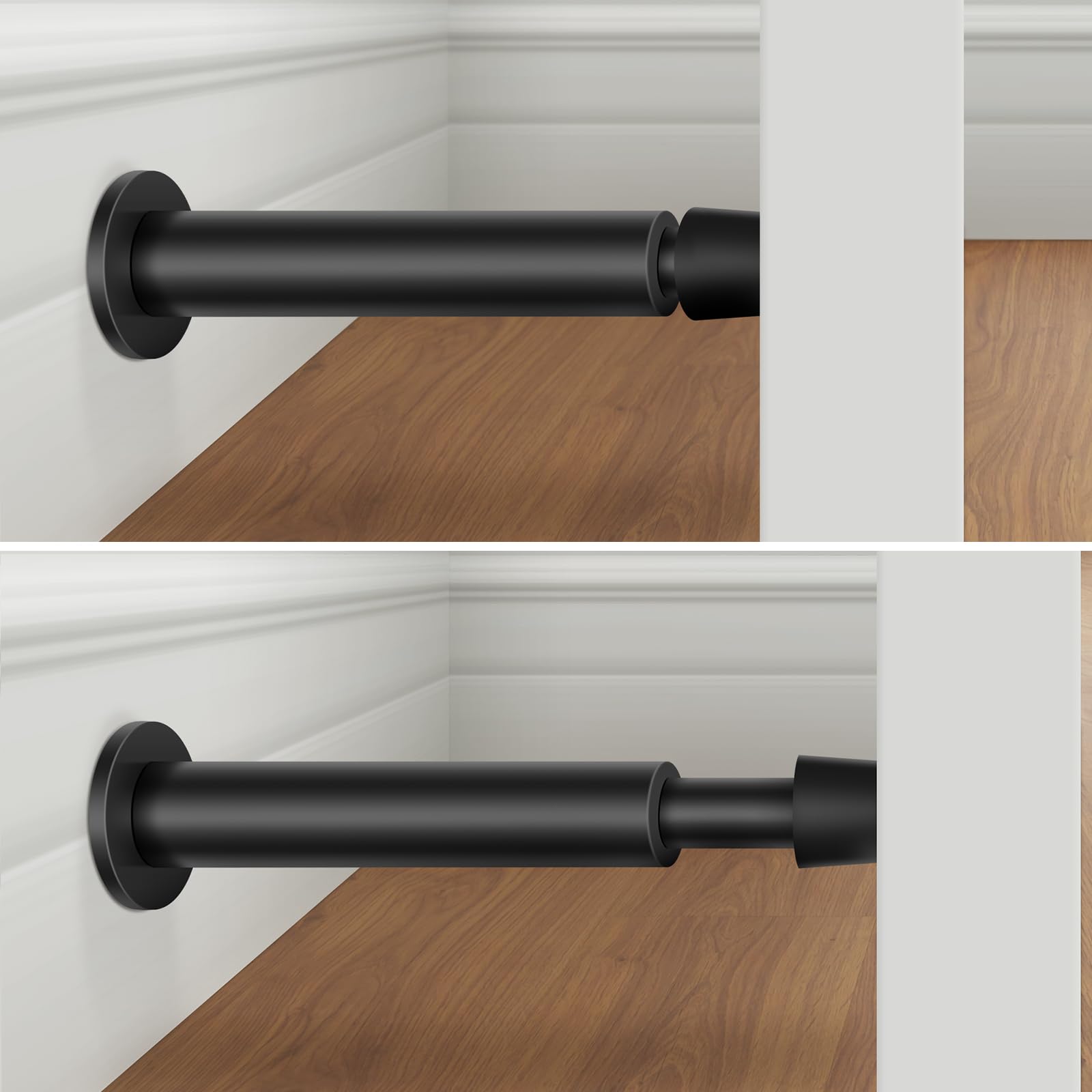 Kolako Door Stoppers For Wall, 4.4 Inch Black Door Stops, Spring Loaded, Door Stopper Wall Protector With Rubber Bumper Tip, Fle