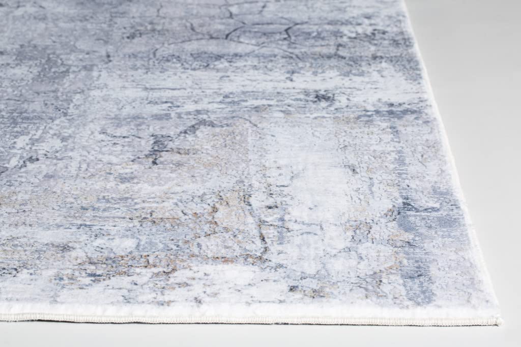 HomeRoots Grey Polyester 6’ x 9’ Gray Distressed Marble Area Rug