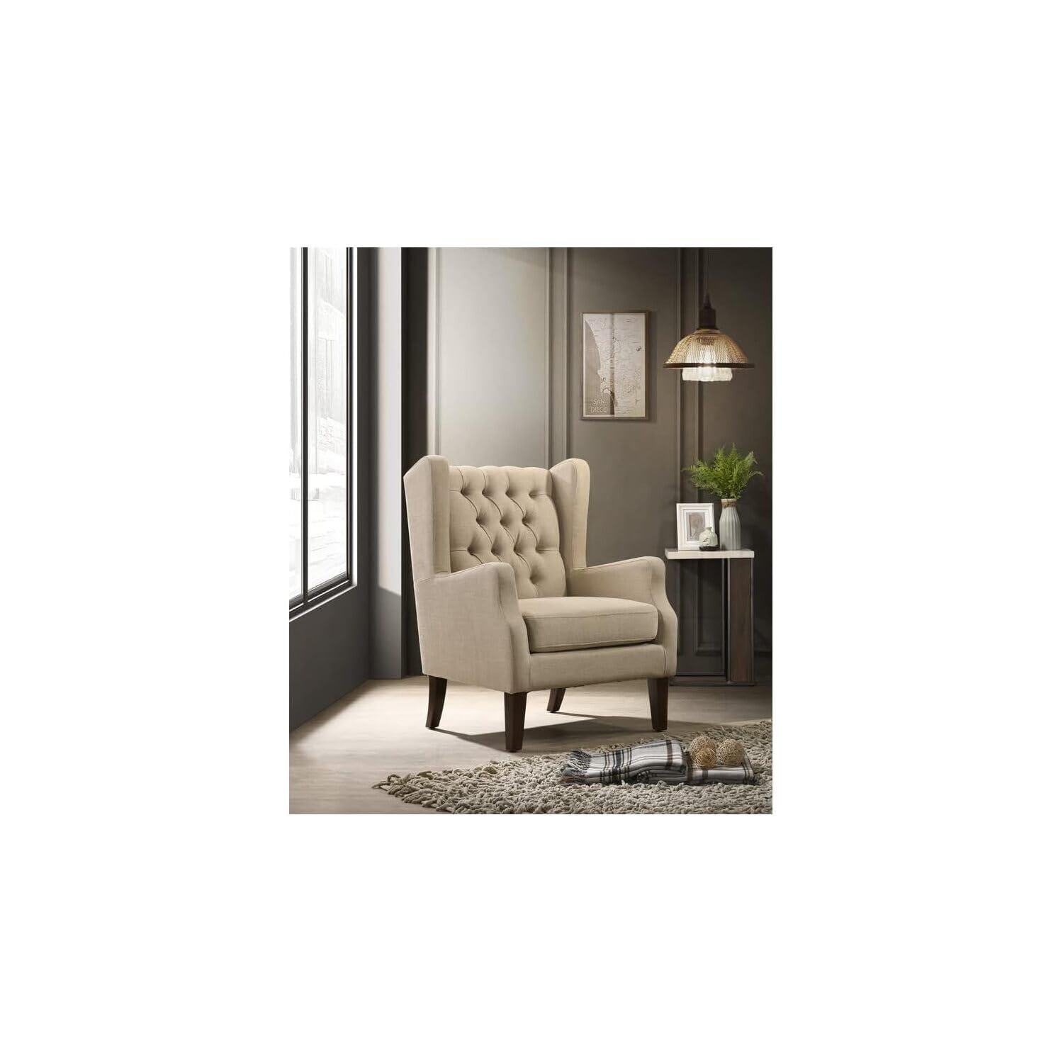 Lilola Home Irwin Gray Linen Button Tufted Wingback Chair