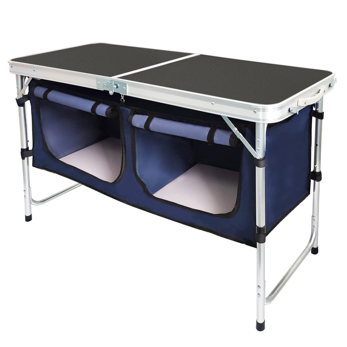 Campland Outdoor Folding Campingtable With Aluminum Lightweight Height Adjustable With Storage Organizer Picnic Table For Bbq, Party, Camping (Black)