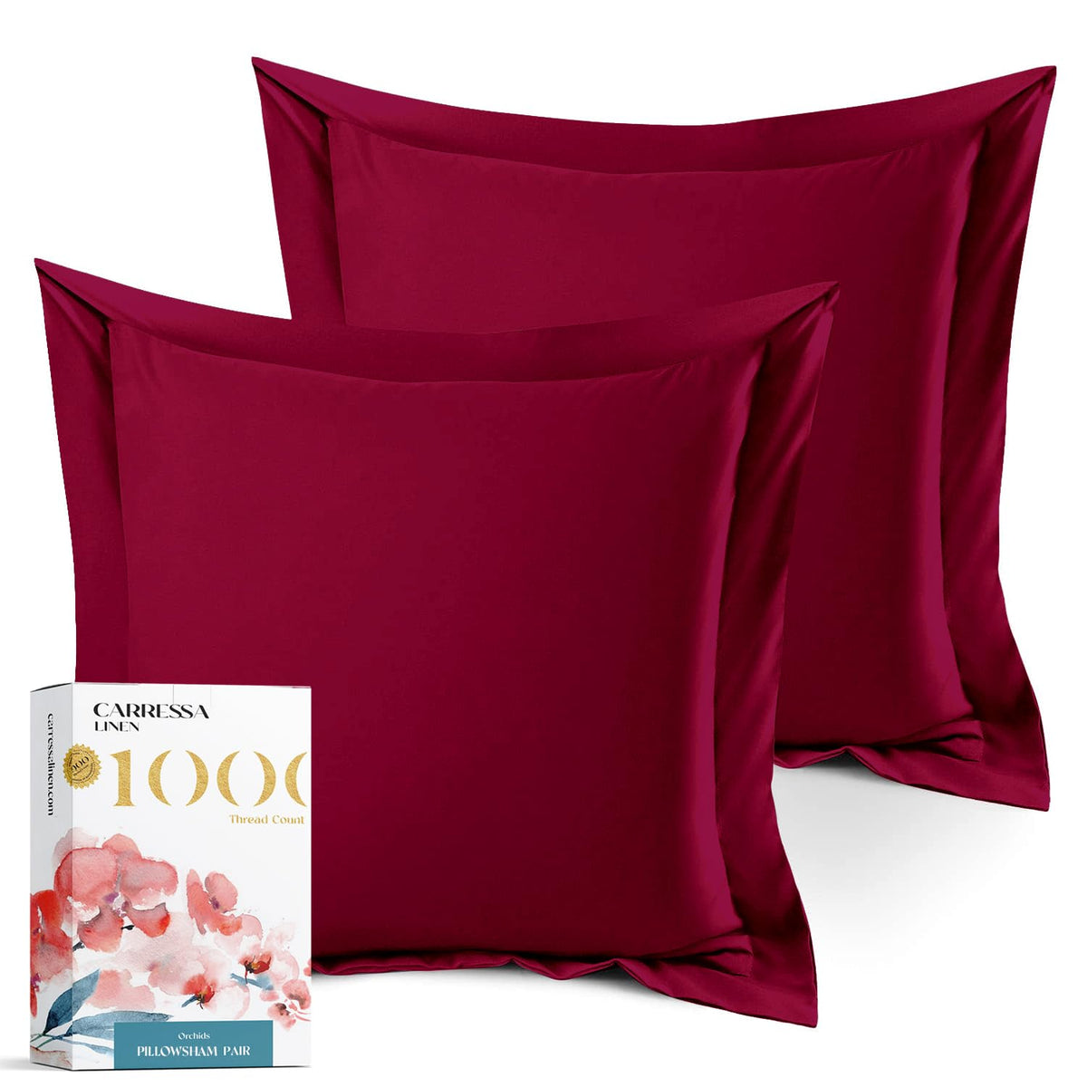 Carressa Linen Egyptian Cotton Pillow Shams With Envelope Closure Red 1000 Thread Count Cotton Pack Of 2 Euro 18 In X 18 In Red