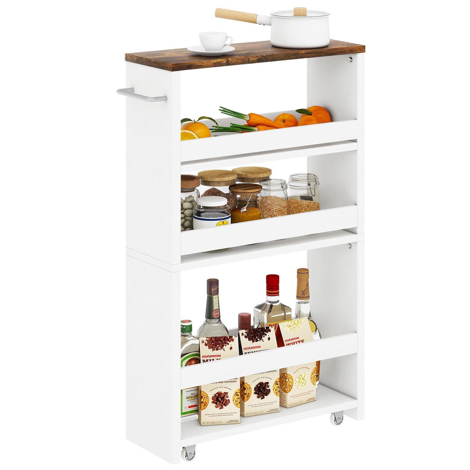Ibuyke Slim Storage Cart 5.9' W, Rolling Kitchen Storage Cart On Wheels For Small Spaces, 4-Tier Laundry Cart With Handle, Slid