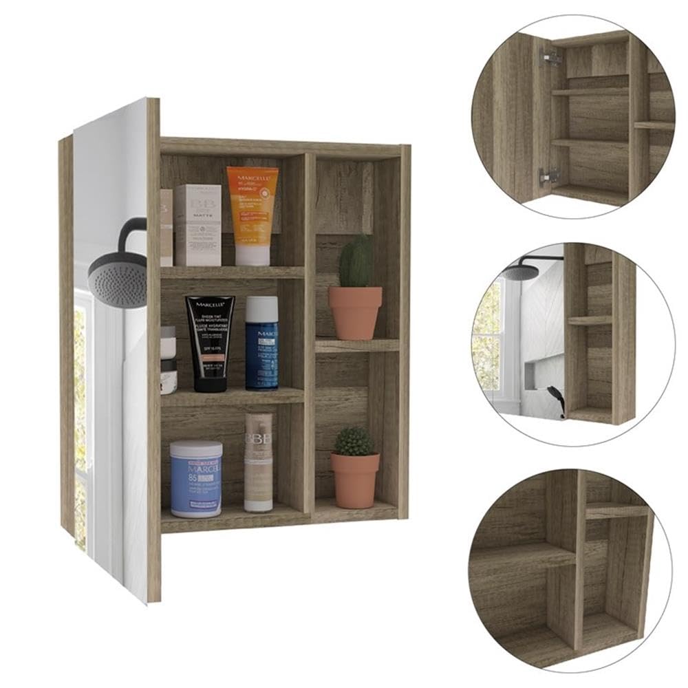 Tuhome Labelle Medicine Cabinet with Mirror, Five Internal Shelves, Single Door -Pine