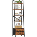 Furologee 5-Tier Ladder Shelf with 2 Drawers,Narrow Bookshelf Storage Shelves,Industrial Bookcase Freestanding Shelf Units for B