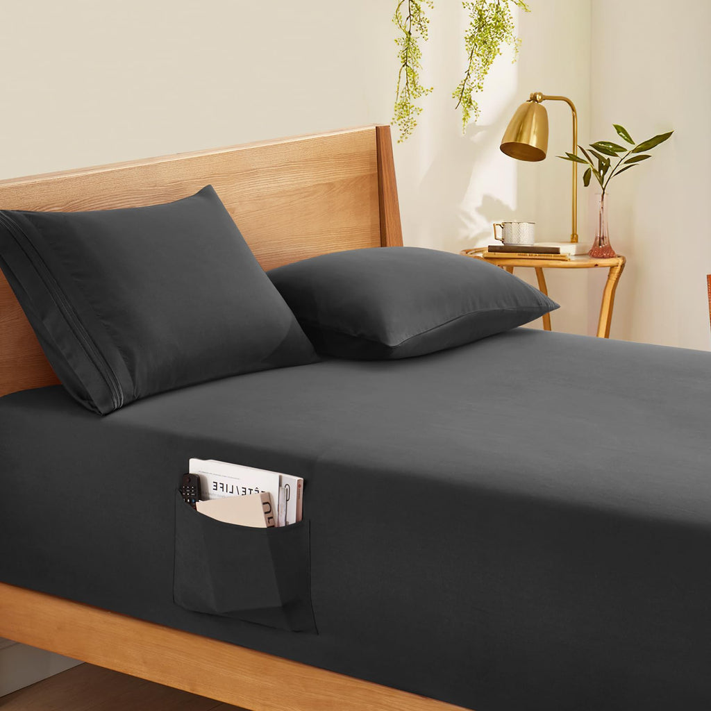 Horbaunal Extra Deep Pocket King Fitted Sheet Only - Fits Up To 24 Inch Mattress - Luxury 1800 Thread Count - Microfiber Dark Gr