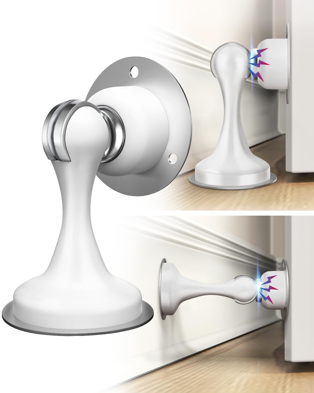 Door Stoppers, Magnetic Door Stop, Stainless Steel, 2 Pack Magnetic Door Catch, 3M Double-Sided Adhesive Tape, No Drilling, Scre