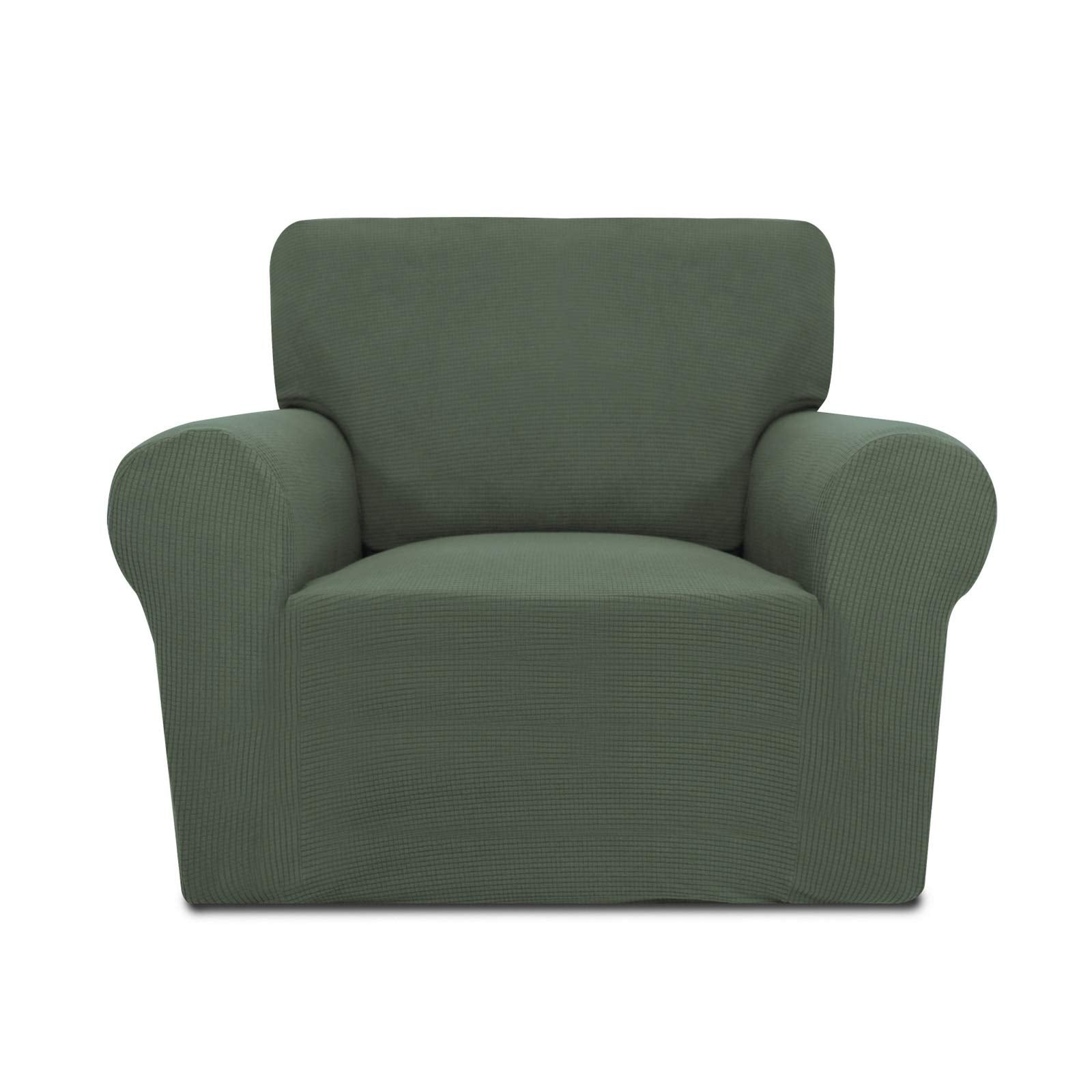 Purefit Stretch Chair Sofa Slipcover – Spandex Jacquard Non Slip Soft Couch Sofa Cover, Washable Furniture Protector With Non Skid Foam And Elastic Bottom For Kids (Chair, Greyish Green)
