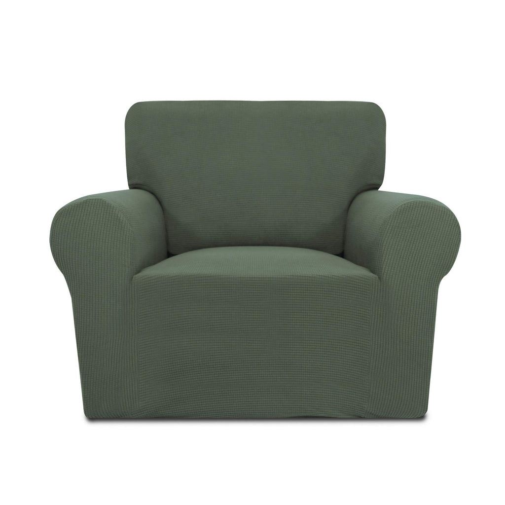 Purefit Stretch Chair Sofa Slipcover – Spandex Jacquard Non Slip Soft Couch Sofa Cover, Washable Furniture Protector With Non Skid Foam And Elastic Bottom For Kids (Chair, Greyish Green)