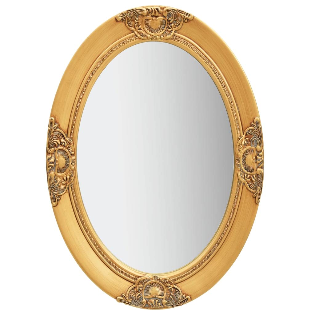 vidaXL Oval Wall Mirror with Baroque Style Frame, Beveled Edge, Wall-Mounted, Gold - for Bathroom, Dressing Room, Hallway
