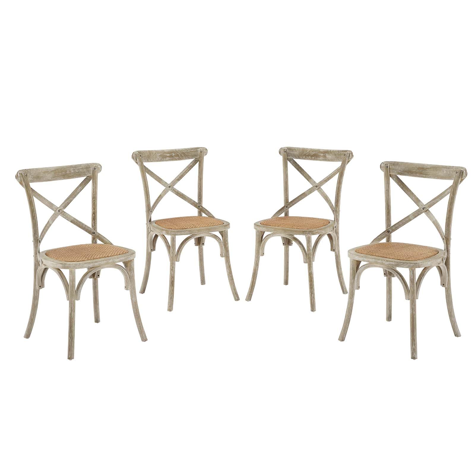 Modway Gear Rustic Modern Farmhouse Elm Wood Rattan Four Dining Chairs In Gray