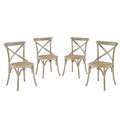 Modway Gear Rustic Modern Farmhouse Elm Wood Rattan Four Dining Chairs In Gray