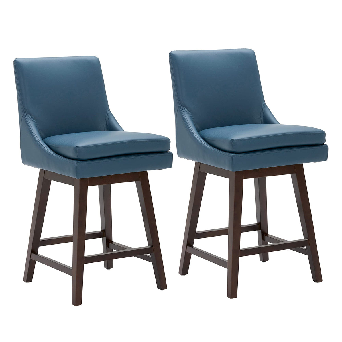 Chita Counter Height Swivel Barstool With Back Set Of 2, Fsc Certified Upholstered Faux Leather Swivel Bar Stool, 26.8' H Seat Height, Pu Leather In Dark Blue