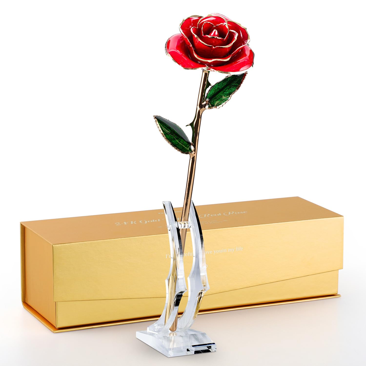 ECO SPACE 24K Gold Dipped Rose - Genuine One of a Kind Real Rose Hand Dipped in 24K Gold - Eternal Romantic Gifts for Her - Perf
