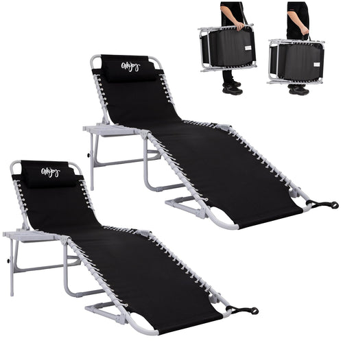 #WEJOY 2 Pack Outdoor Chaise Lounge Chair - Portable Folding Patio Pool Lounge Chair, 5 Positions Adjustable Reclining Camping C