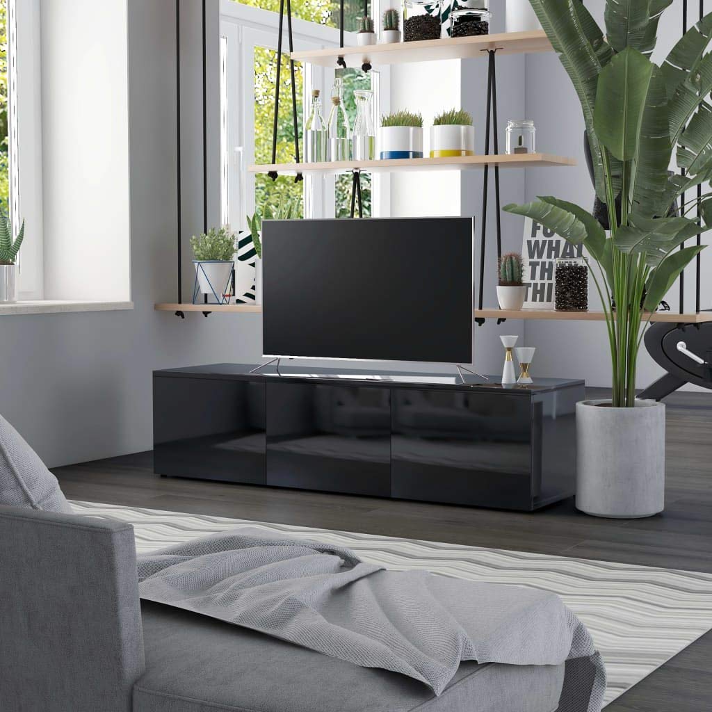 vidaXL TV Stand, TV Stand for Living Room, Sideboard with Storage, TV Console Media Unit Cupboard, Scandinavian, High Gloss Black Engineered Wood