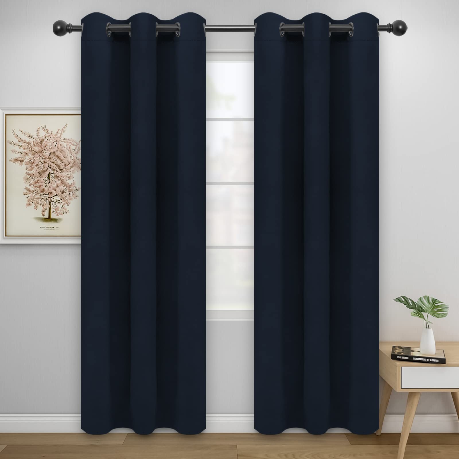 Easy-Going Blackout Curtains For Bedroom, Solid Thermal Insulated Grommet And Noise Reduction Window Drapes, Room Darkening Curtains For Living Room, 2 Panels(46X84 In, Navy)