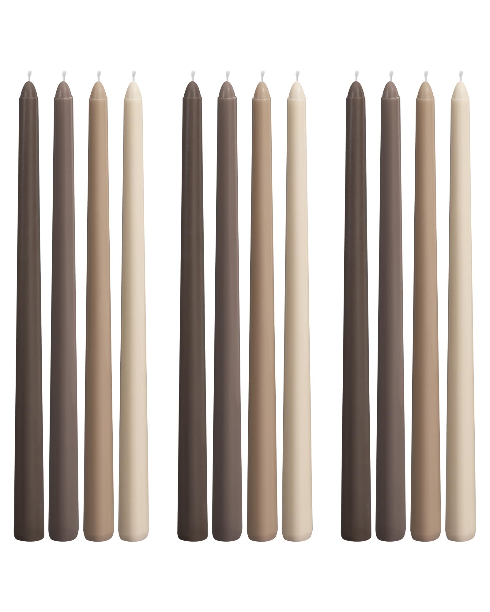 Viyffo 12 Inch Brown Taper Candles Set of 12 Unscented Smokeless Long Tall Tapered Candle for Candlesticks Sticks Wedding Advent