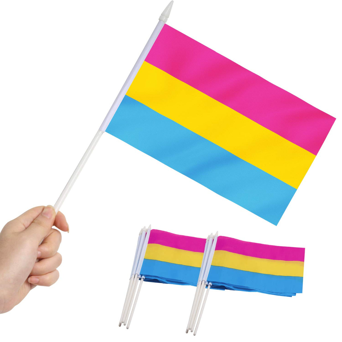 Anley Pansexual Pride Mini Flag 12 Pack - Hand Held Small Miniature Pan Pride Rainbow Flags On Stick - Fade Resistant & Vivid Co