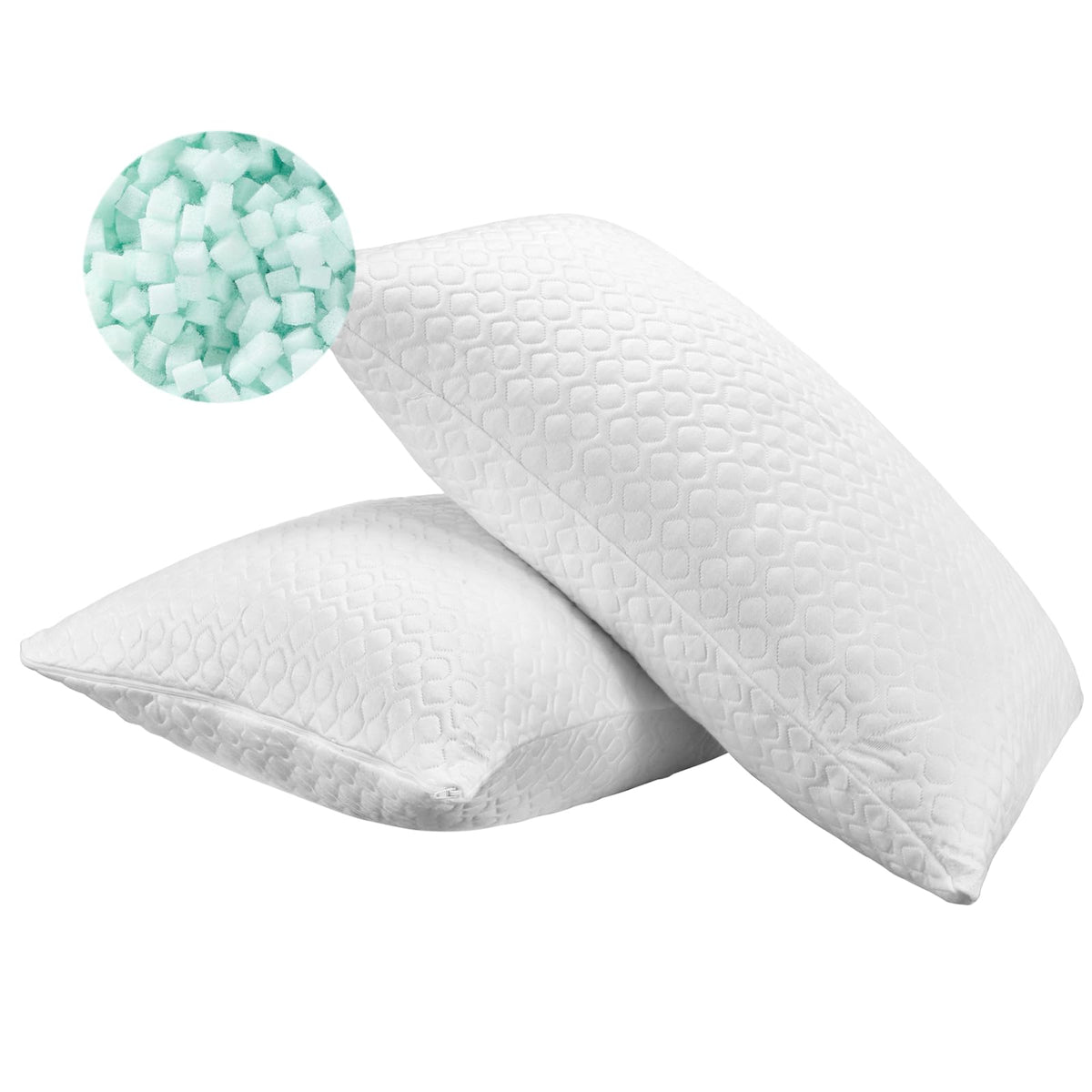 Rainmr Memory Foam Pillows Queen Size Set Of 2 - Adjustable Bed Pillows For Side Back Stomach Sleepers - With Washable Cooling P