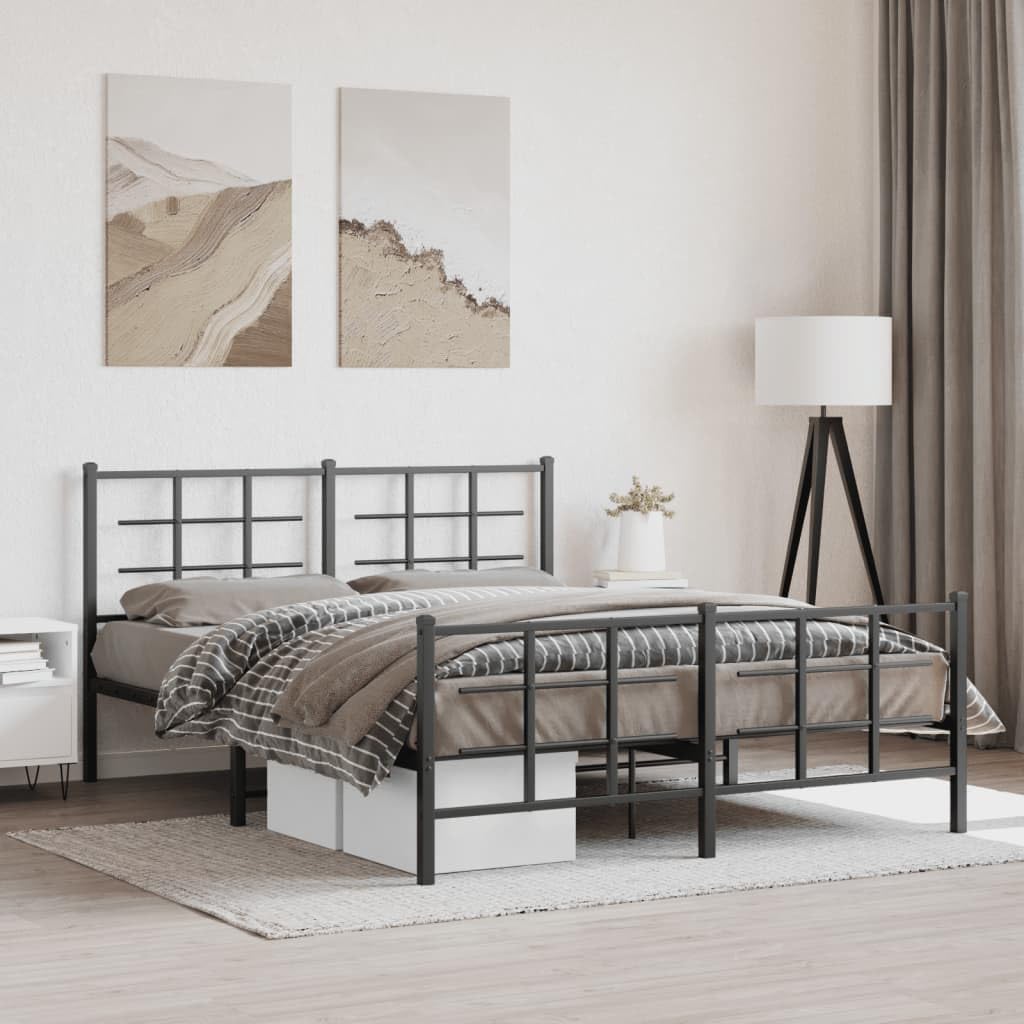 vidaXL Metal Bed Frame - Black 59.1"x78.7" with Headboard/Footboard - Durable Steel Construction, Elegant Bedroom Furniture
